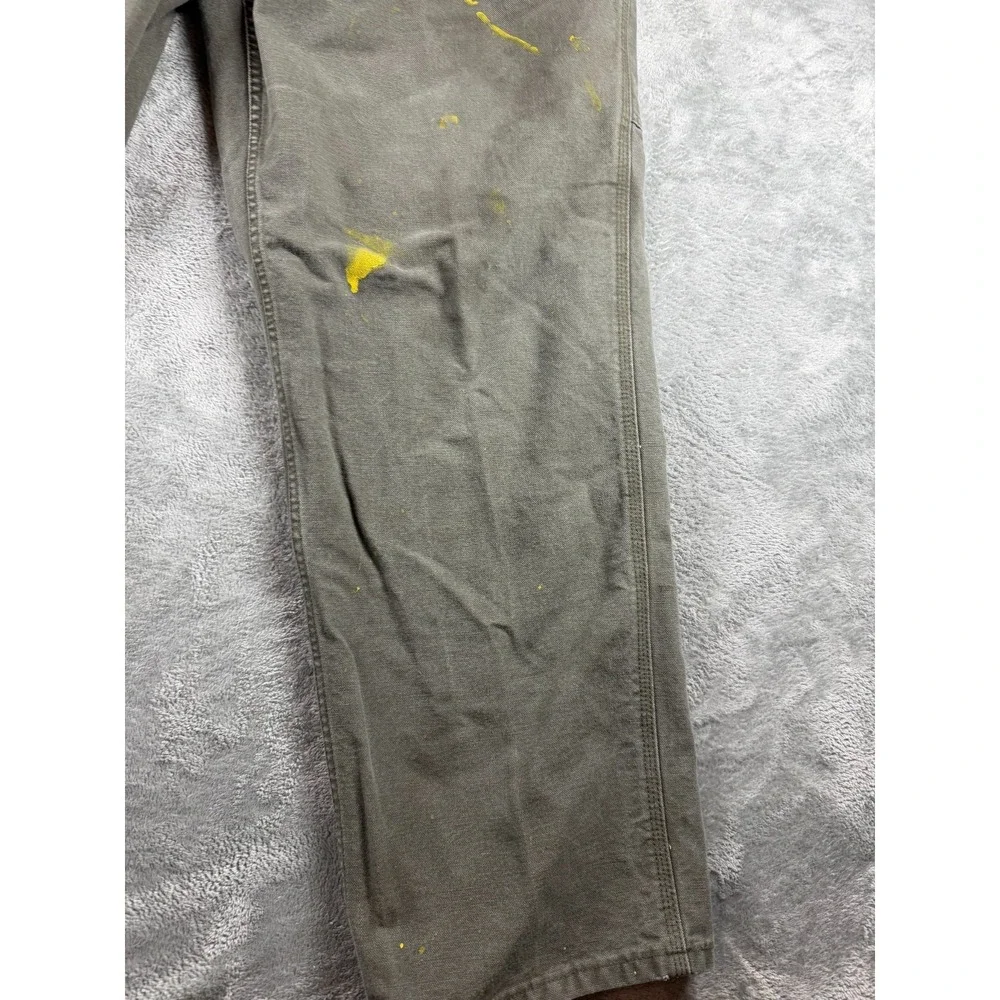Carhartt Mens 38x34 Distressed Work Pants Gray Canvas Paint Utility (37x32)
